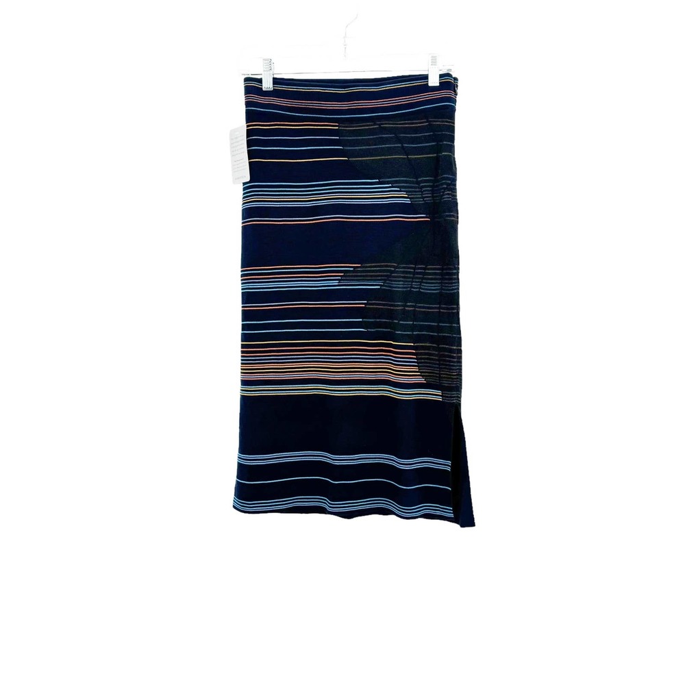 Akris Punto Matrix Flower Striped Knit Midi Skirt In Navy-Multi Size 6 NWT - Picture 6 of 12